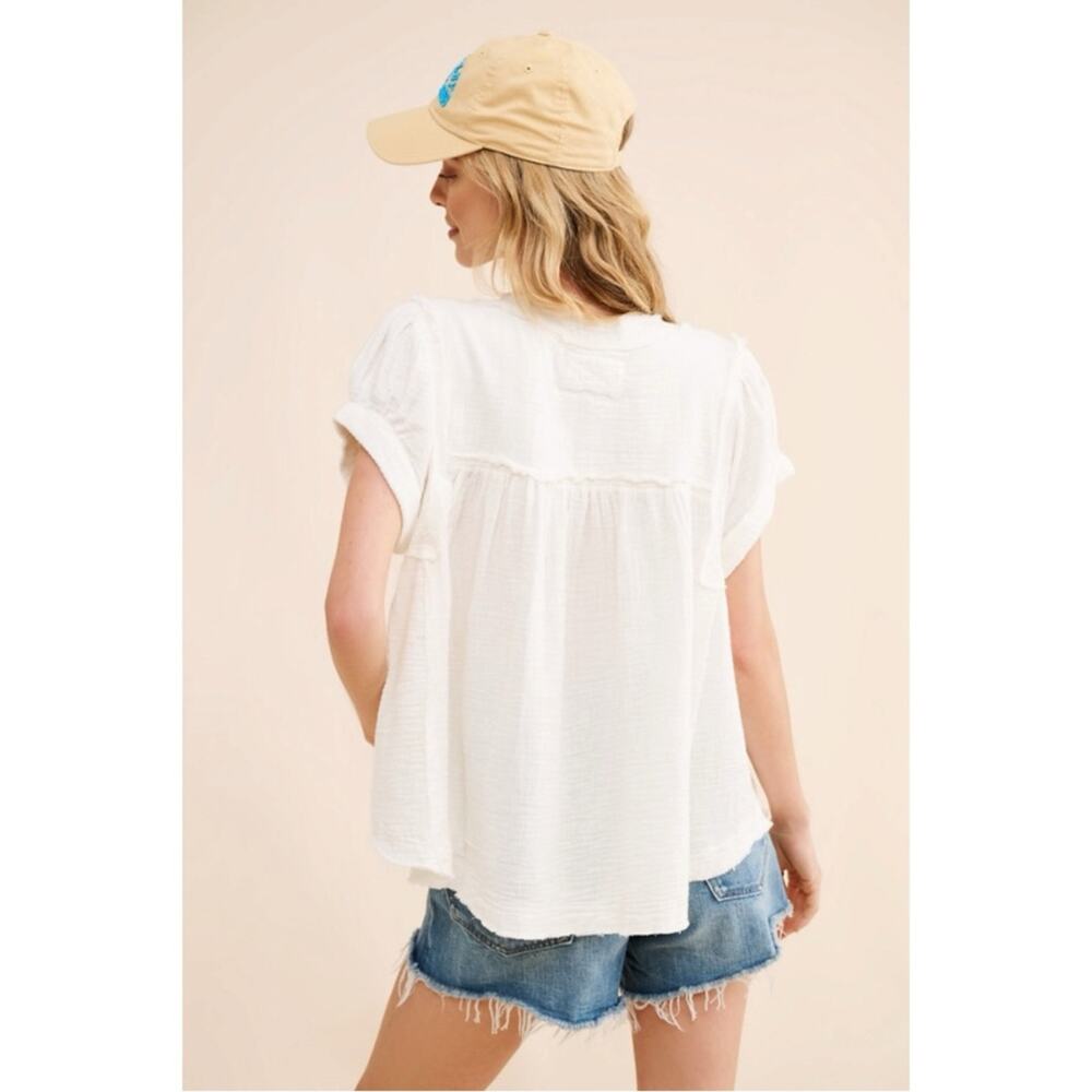 Free People Bohemian Horizons Double Cloth Gauze Swing Top Optic White Large - Picture 7 of 14